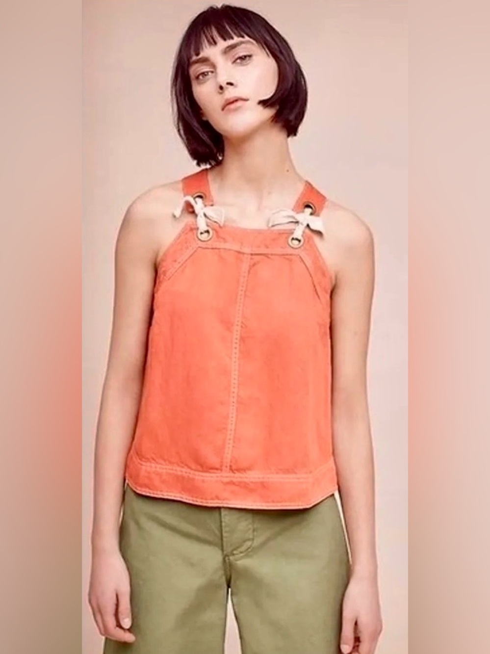 Anthropologie Maeve Cora Tied Swing Top Linen Blend Grommet Tie Tank Size 10